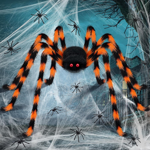 50'' Halloween Spider Decoration – Giant Hairy Fake Spider with Red Eyes for Indoor & Outdoor Haunted Decor