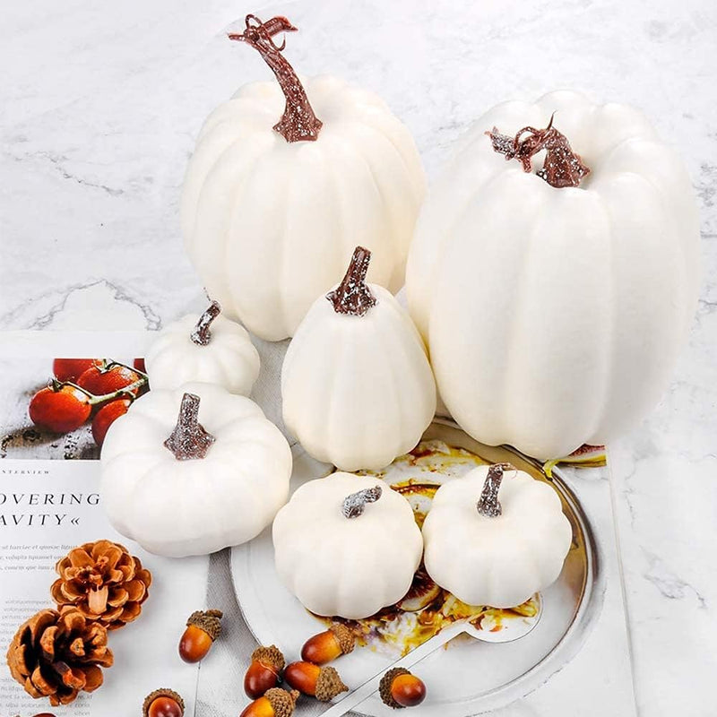 OTMVicor 7Pcs Artificial Pumpkin Set – Realistic Fake Pumpkins for Autumn, Thanksgiving, Halloween & Christmas Decor