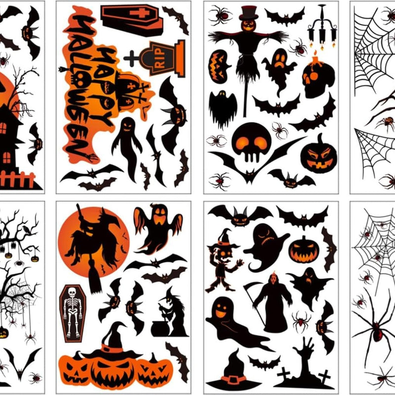 Collection of Halloween-themed stickers with various designs on a white background.