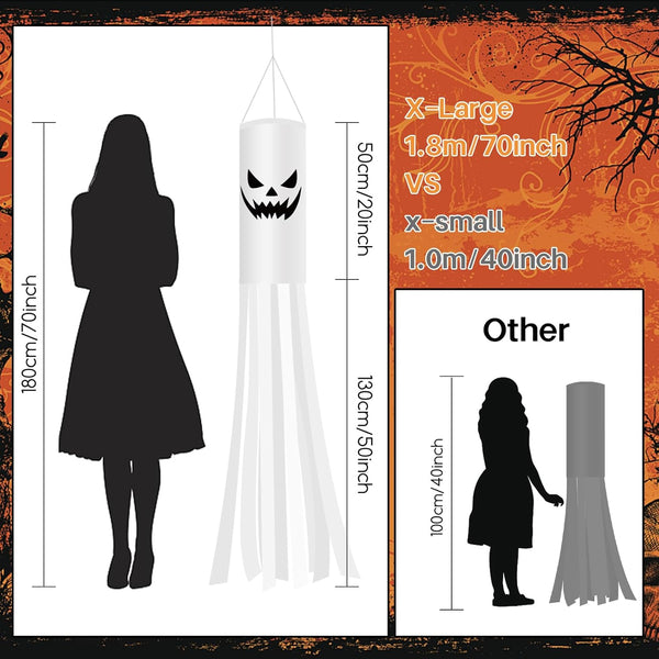 Jsdoin 180CM Halloween Ghost Windsocks Flag – 2PCS Hanging Outdoor Ghost Decorations with 2M LED Lights