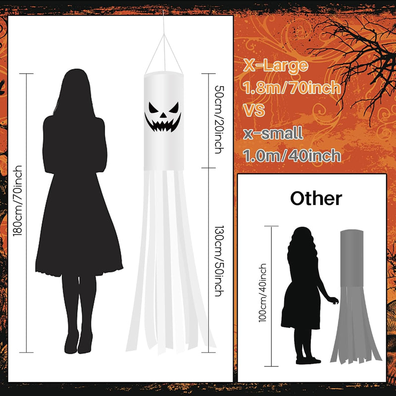 Jsdoin 180CM Halloween Ghost Windsocks Flag – 2PCS Hanging Outdoor Ghost Decorations with 2M LED Lights