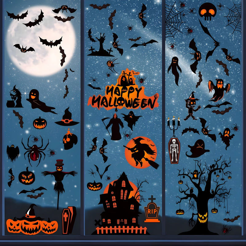 Halloween-themed design with silhouettes on window