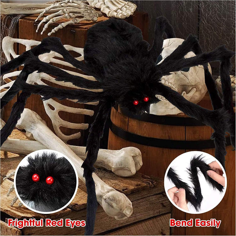 Halloween Spider Web Decoration Set – 50'' Giant Hairy Spider with 200'' Triangular Web & 20G Cobweb