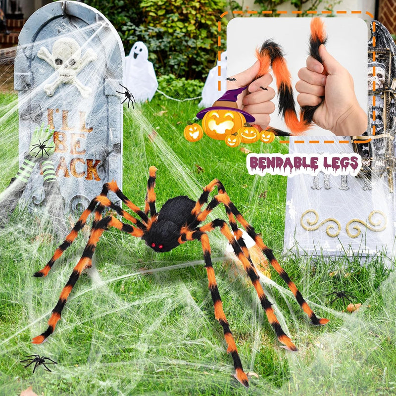 50'' Halloween Spider Decoration – Giant Hairy Fake Spider with Red Eyes for Indoor & Outdoor Haunted Decor