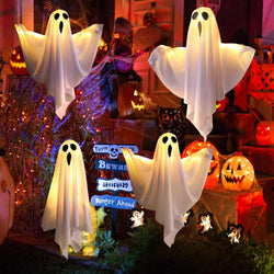 Halloween Ghost Decorations – 4 Pack Hanging Ghosts with LED Lights for Indoor & Outdoor Use