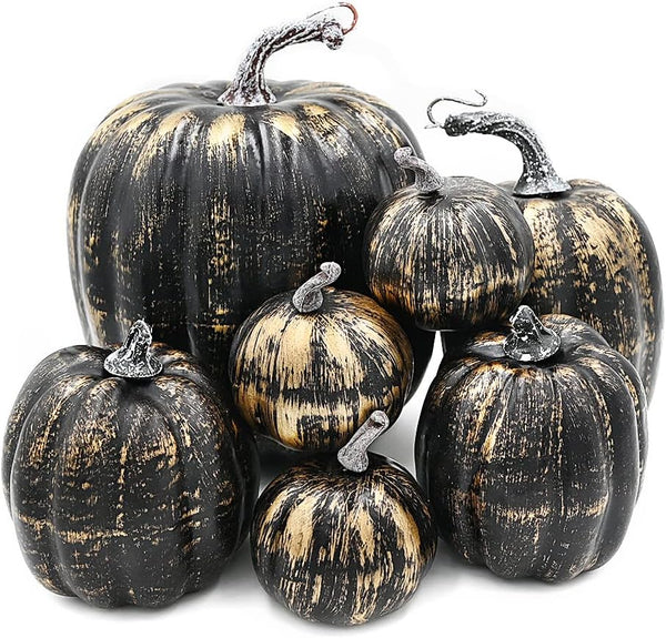 OTMVicor 7Pcs Artificial Pumpkin Set – Realistic Fake Pumpkins for Autumn, Thanksgiving, Halloween & Christmas Decor