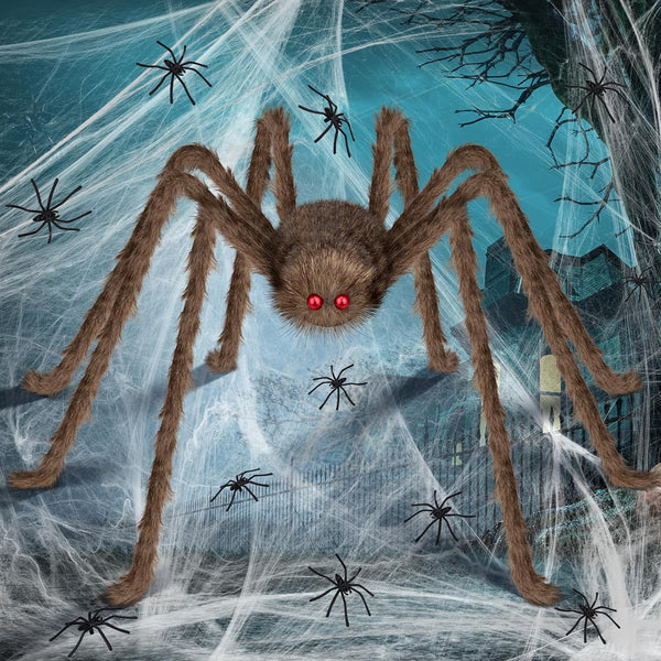 50'' Halloween Spider Decoration – Giant Hairy Fake Spider with Red Eyes for Indoor & Outdoor Haunted Decor