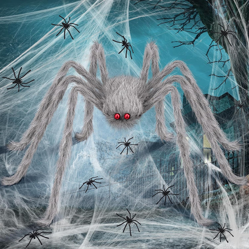 50'' Halloween Spider Decoration – Giant Hairy Fake Spider with Red Eyes for Indoor & Outdoor Haunted Decor