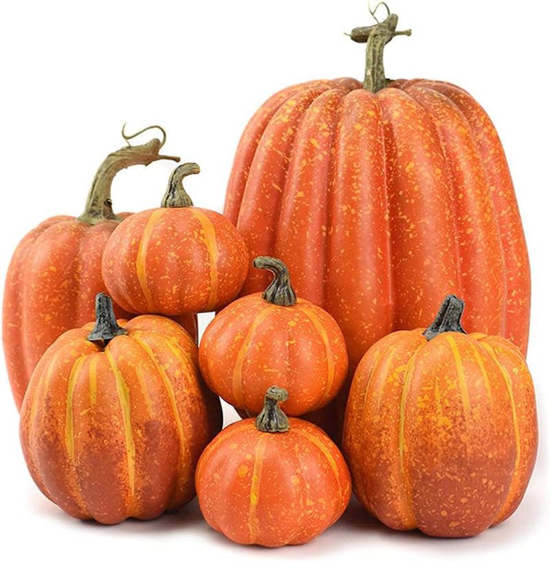 OTMVicor 7Pcs Artificial Pumpkin Set – Realistic Fake Pumpkins for Autumn, Thanksgiving, Halloween & Christmas Decor