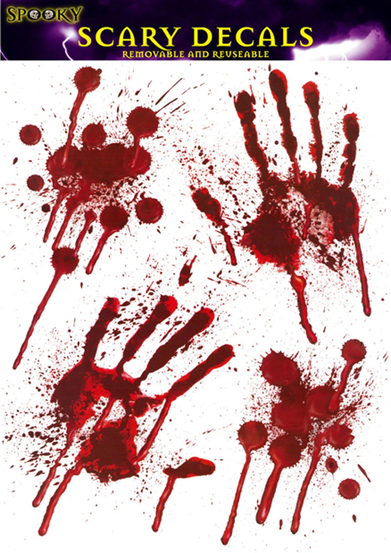 4 Hand Print Window Decal Stickers – Halloween Spooky Blood Scary Decoration