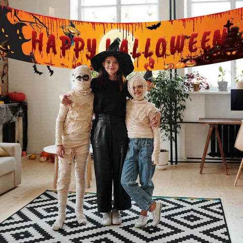 Happy Halloween Hanging Banner Flag – Foldable Party Decoration for Home, Door & Outdoor Use