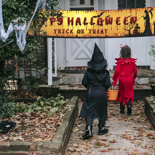 Happy Halloween Hanging Banner Flag – Foldable Party Decoration for Home, Door & Outdoor Use