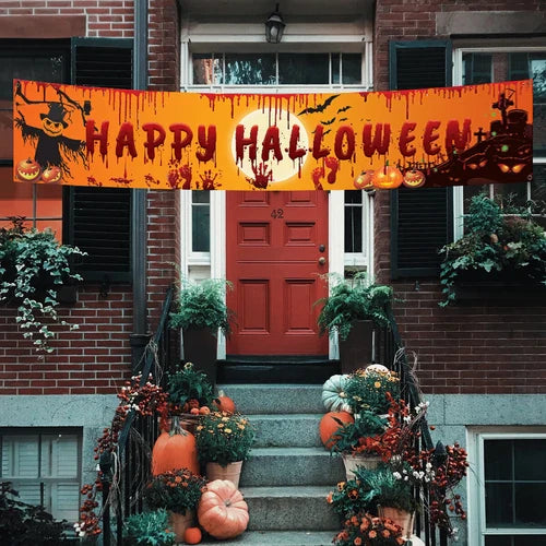 Happy Halloween Hanging Banner Flag – Foldable Party Decoration for Home, Door & Outdoor Use