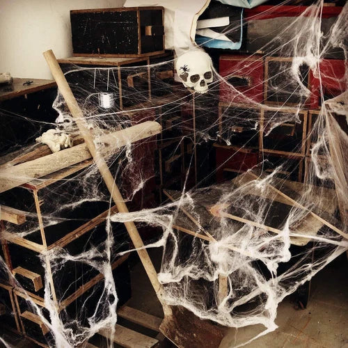 300g Halloween Spider Web with Black Spiders – Stretchable Cobweb Party Decoration for Indoor & Outdoor