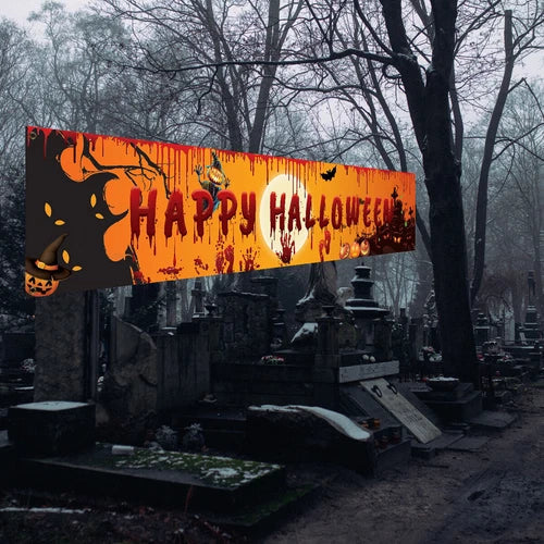 Happy Halloween Hanging Banner Flag – Foldable Party Decoration for Home, Door & Outdoor Use