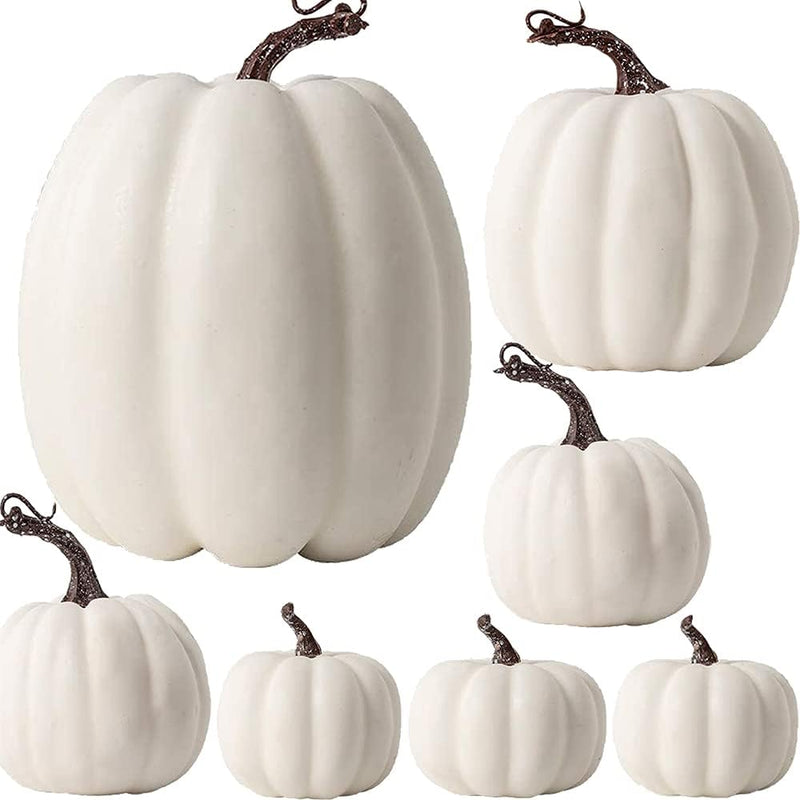 OTMVicor 7Pcs Artificial Pumpkin Set – Realistic Fake Pumpkins for Autumn, Thanksgiving, Halloween & Christmas Decor